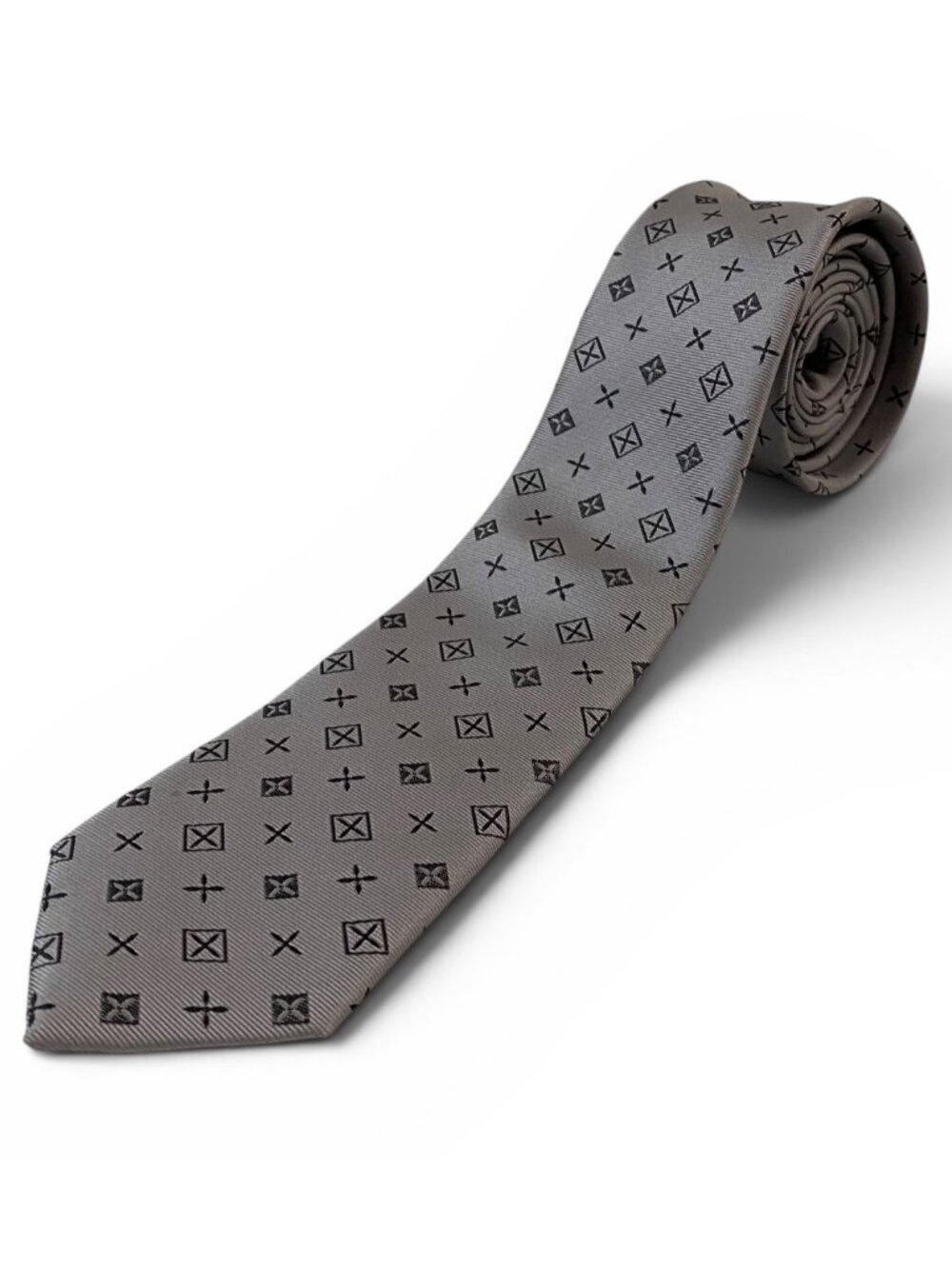 Lands’ End Gray Pattern Tie Classic Business Office Polyester Standard